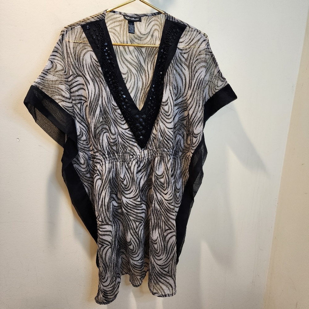 CLUB & Collection Black and Cream  Sheer Tunic Top Size L